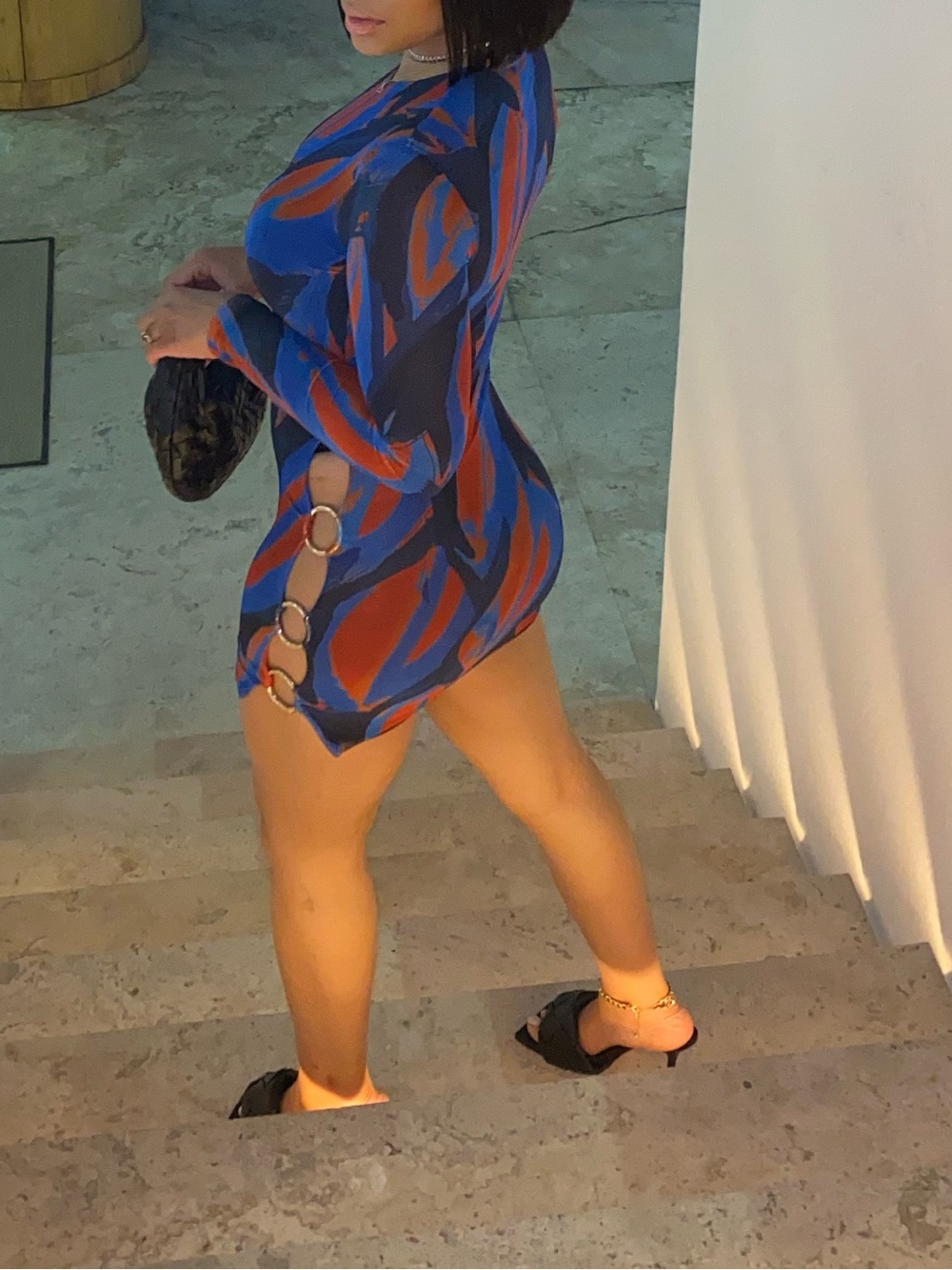 Louisa Ballou Blue and Orange Abstract Mini Dress